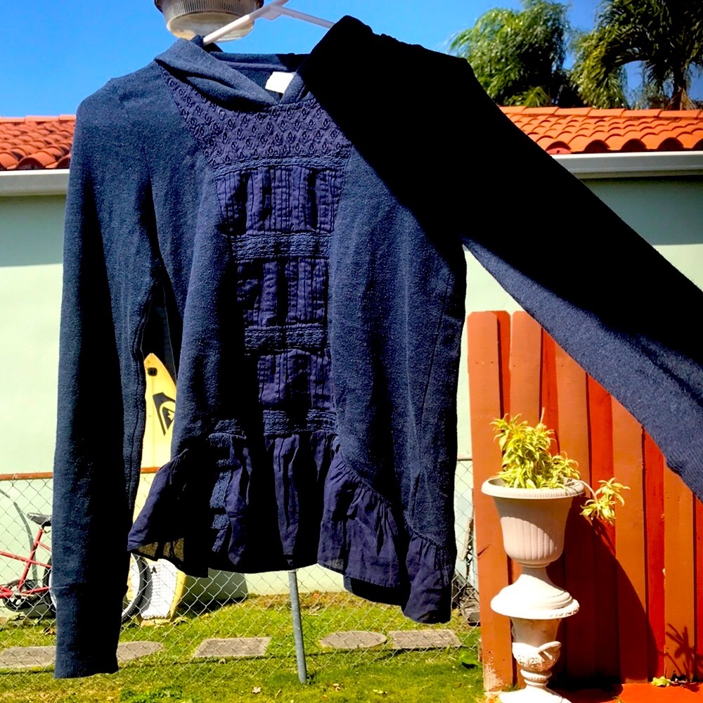 Navy blue thin lace patchwork panel hoody sweatshirt by Eloise